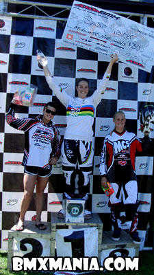 Alise Post/Redline, struts her stuff on the ABA Rockford Elite Women's Podium!